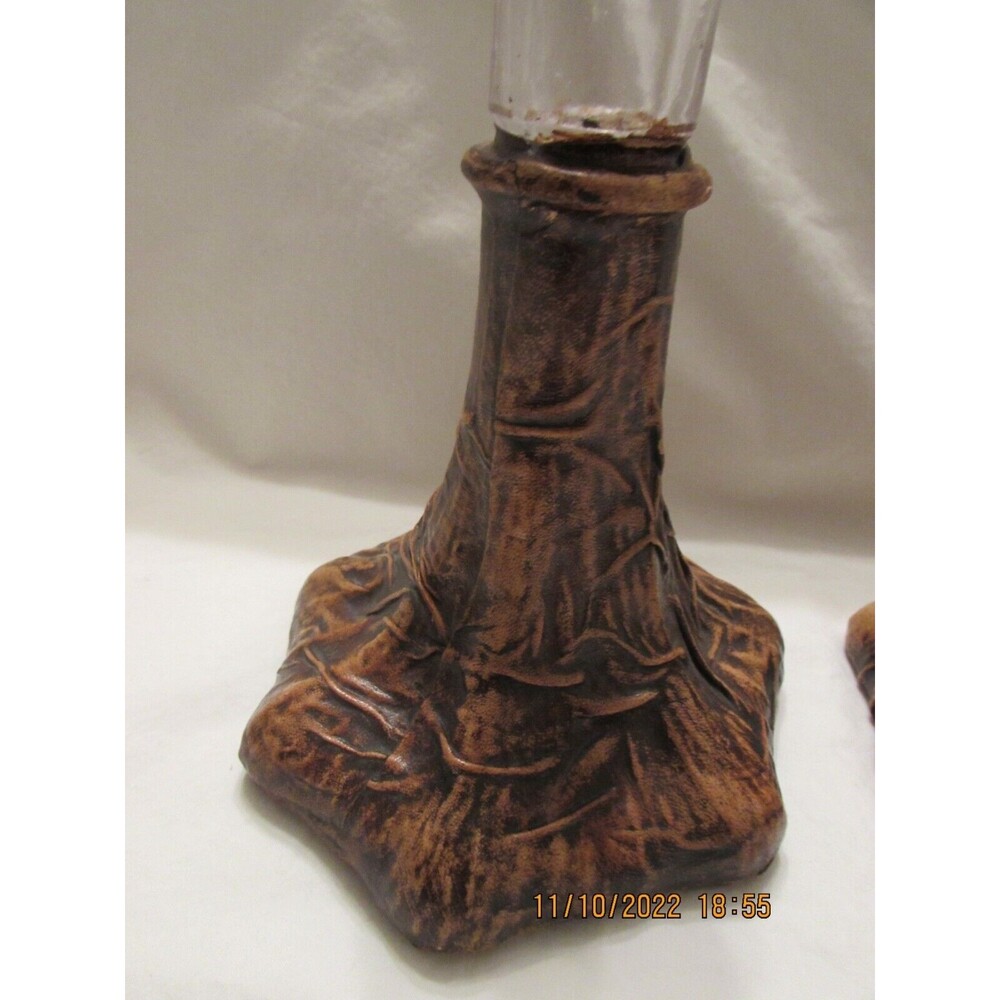 Vintage set of 2 Candle Stick Holders Hand Made ITALY Wrapped in Leather